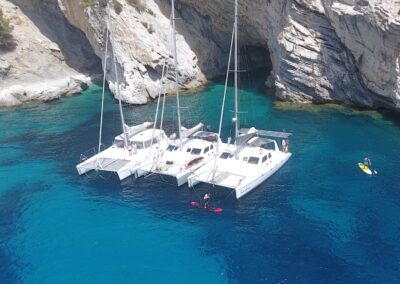 3 catamarans together in Cala d'en Tio in Majorca