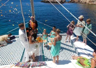 event wedding on the foredeck of the catamaran